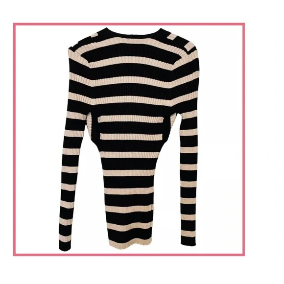 INC black and gold knit spandex body hugging striped sweater size large L - Picture 4 of 8